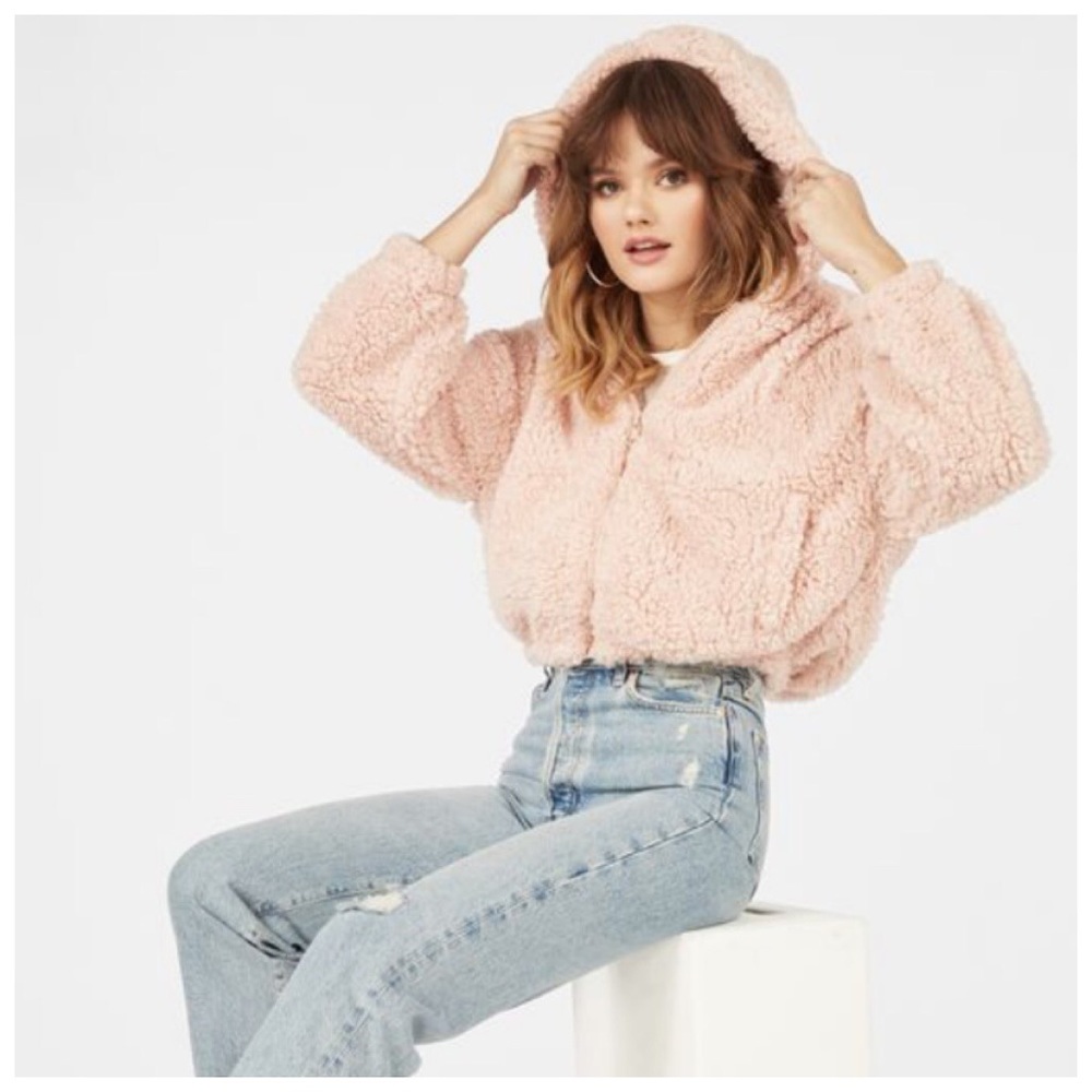 5⭐️Rated Cozy Soft Sherpa ZIP up Hoodie Jacket Coat Bomber Style Crop Large